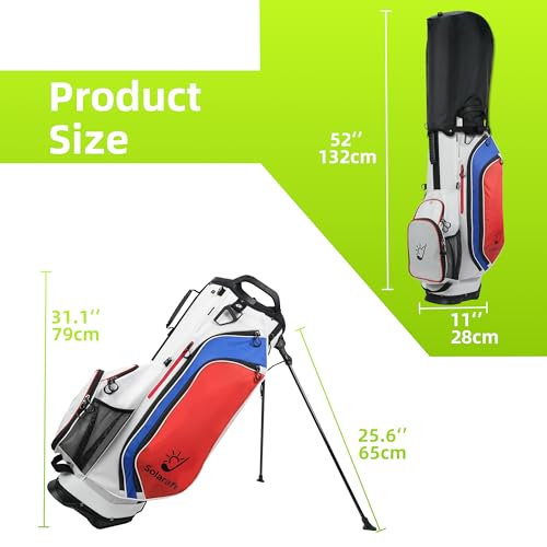 Solaraft 15-Way Golf Stand Bag with Full-Length Dividers, Waterproof, White for Men