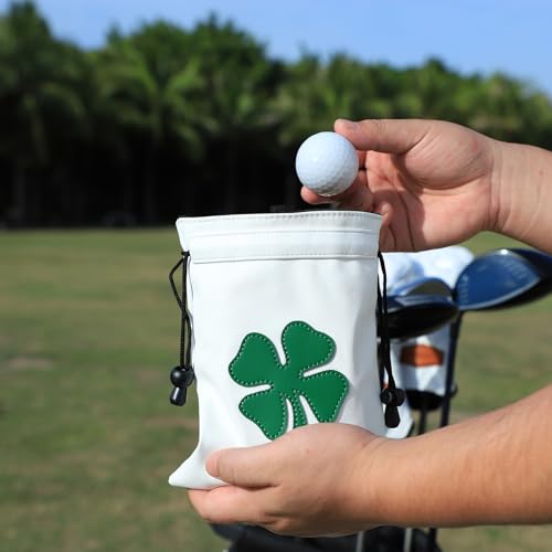 Leather Golf Valuables Pouch with Drawstrings - White - Men Women
