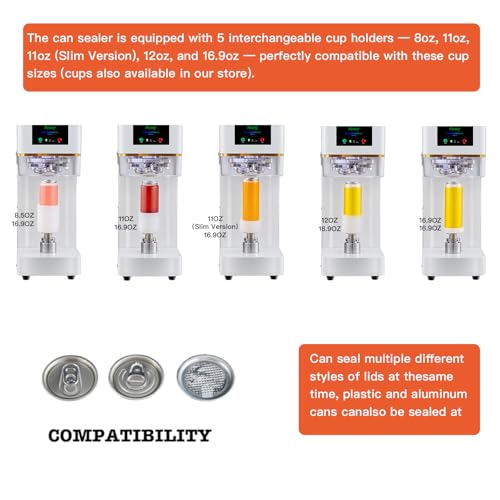 White Commercial Soda Can Sealer Machine, Adjustable Height, Automatic Can Sealer for Aluminum & Plastic Cans