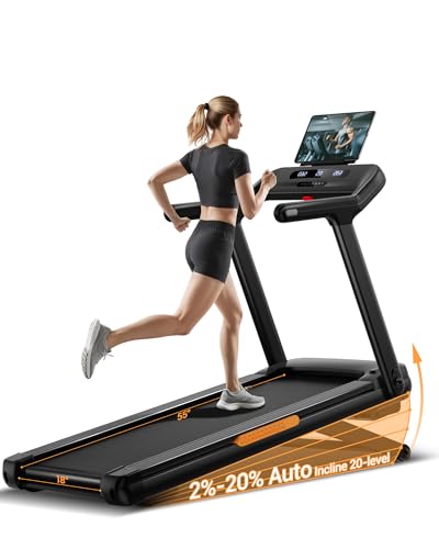 UMAY 400LB Capacity Treadmill with 20% Auto Incline, Black-Orange