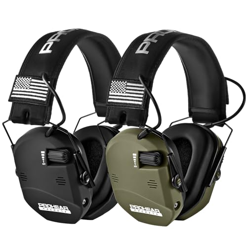 PROHEAR 022 Electronic Ear Protection for Shooting & Hunting - Black + Green, 29dB Noise Reduction, 4 Microphones