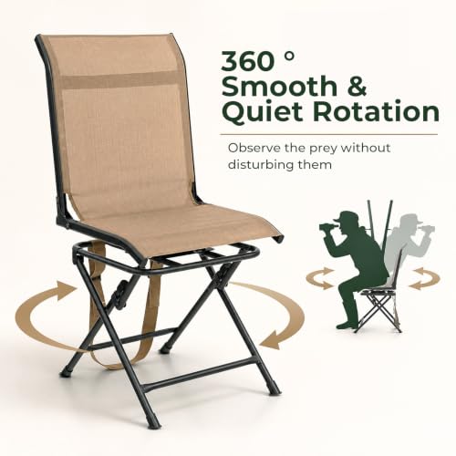 Brown Hunting Chair with Swivel Base - 360° Silent Folding Blind Seat, Waterproof & Portable, Without Armrest