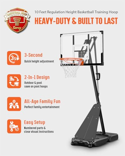 White Portable Basketball Hoop with 44-Inch Shatterproof Backboard, Adjustable Height 4.9-10 ft