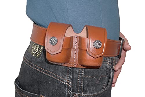 Koltster Double Leather Speedloader Pouch for 357 Magnum, 38 Special & 44 Magnum - Brown