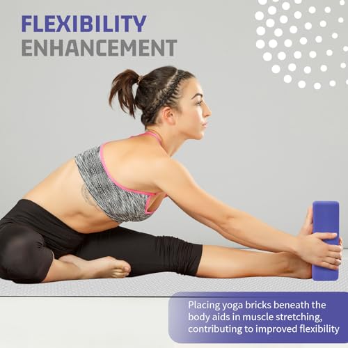 Purple Yoga Blocks 2 Pack - 3x6x9 Inch Non-Slip Foam Support - Rounded Edges