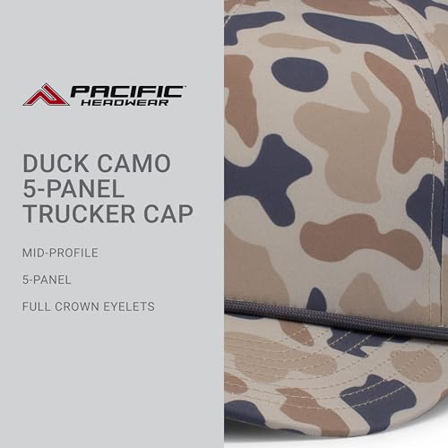 Pacific Headwear Duck Camo 5-Panel Trucker Cap - One Size Canyon
