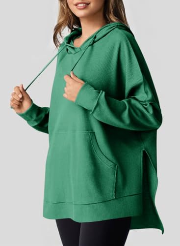 Oversized Waffle Knit Hoodies for Women Casual Long Sleeve Pullover with Pocket
