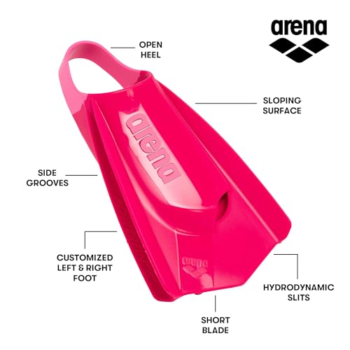 Arena Powerfin Pro II Swim Training Fins Pink 7.5-9 Unisex Silicone Short Blade