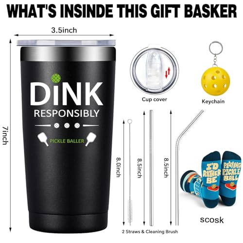 Pickleball Gift Mug - Dink Responsibly Insulated Stainless Steel Tumbler - Black Variation