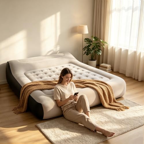 Black Queen Air Mattress with Built-in Pump, 16-Inch Inflatable Bed for Camping & Guests