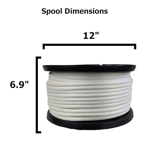 3/8 Inch White Polyester Rope 250 Ft Solid Braid Utility Cord UV Resistant Heavy-Duty