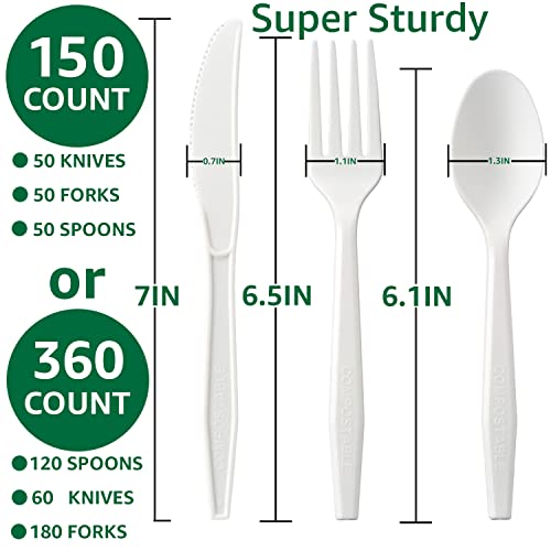 Heavy Duty Eco-Friendly Compostable Utensils Set 6.1-7IN - 360 Count, No Plastic Cutlery