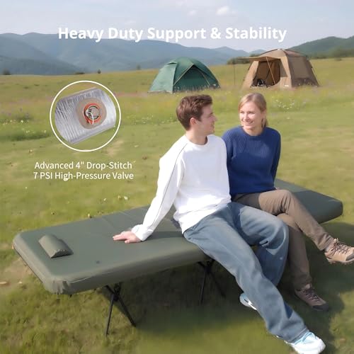 Freein Twin Camping Cot with 7 PSI Inflatable Mattress - Heavy-Duty Support