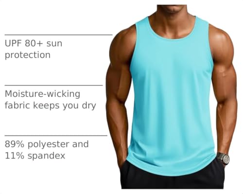 Men's Sun Protection Tank Top - UPF 50+ Quick Dry Summer Workout Shirt - Lake Blue, Large