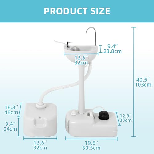 YITAMOTOR 17L Portable Camping Sink with 24L Sewage Tank, Hand-Free Operation, Wheels & Soap Dispenser