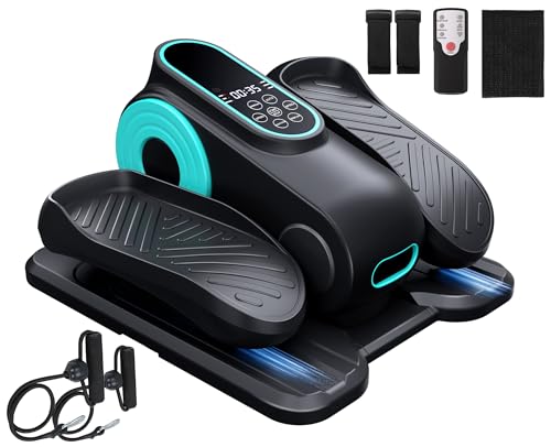 Morelax Cyan Under Desk Elliptical Machine with Resistance Band & Remote, 12 Speeds for Seniors