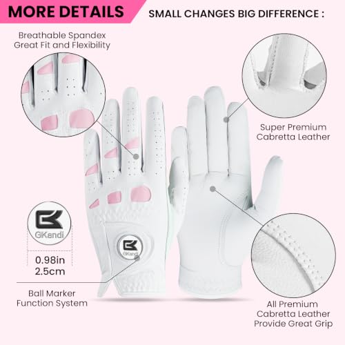 Women’s Golf Gloves with Magnetic Ball Marker - Pink, Small, Left Hand