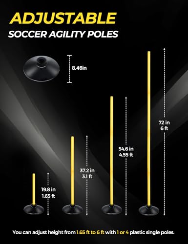 SEAOTTER 10 Pack 6ft Yellow Soccer Agility Poles Set for Football & Rugby Training