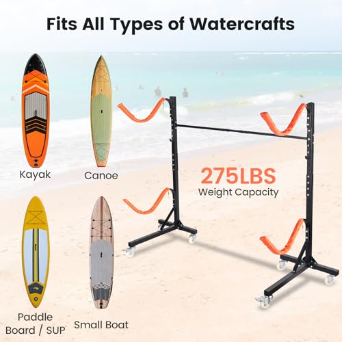 Neorexon 2 Kayaks Freestanding Storage Rack with Adjustable Width & Wheels
