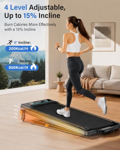Trisomy Ebony Walking Pad Treadmill with 15% Incline & LED Display, 4-in-1 Foldable Home Workout