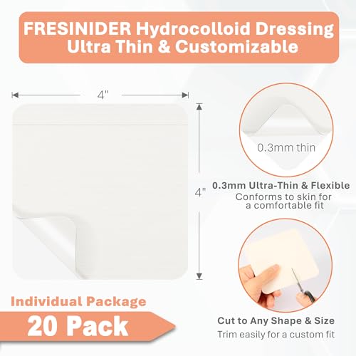 Hydrocolloid Wound Dressing 4x4 Inch Pack of 20 Waterproof Skin Patches for Faster Healing