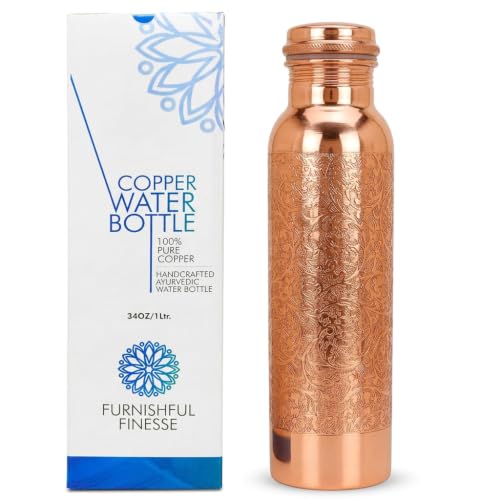 Natural Copper Water Bottle Pack of 2 - 1000ml Pure Copper Hydration Bottle for Yoga, Sports, and Travel