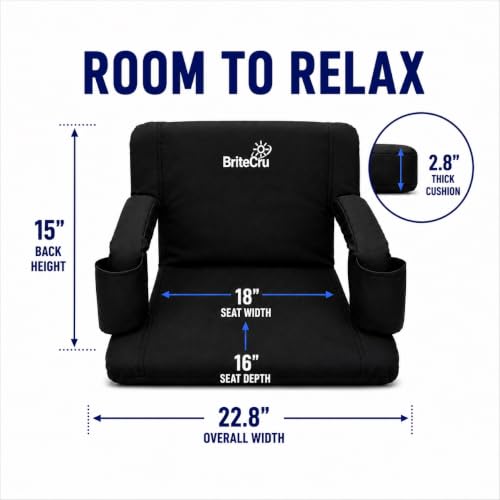 Portable Folding Stadium Seat with Back Support & Cup Holders - Bleacher Chair with Reclining Backrest, Padded Cushion, Armrests, Storage Pocket, Lightweight