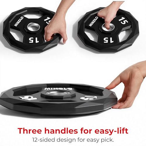 Mikolo 15LB Pair Rubber-Coated 12-Sided Weight Plates with Handles for Home Gym & Strength Training