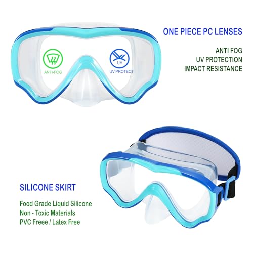 Kids Swim Goggles 2 Pack - No Tangle Strap, Diving Mask for Youth 6-14 - Blue