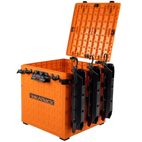 Kayak Storage Crate with 3 Rod Holders - Orange 13x13x13, Fully Riggable Marine Tackle Box