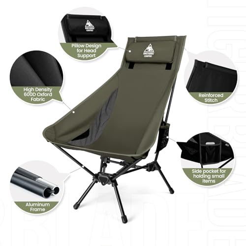 ONETIGRIS Tigerblade High Back Camping Chair with Pillow, Widened Seat, Ranger Green