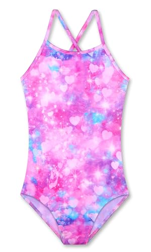 Girls' Swimwear One-Piece Bathing Suit - Cross-Back Adjustable Straps - Purple Heart/Tie Dye Blue Purple, 2-3T
