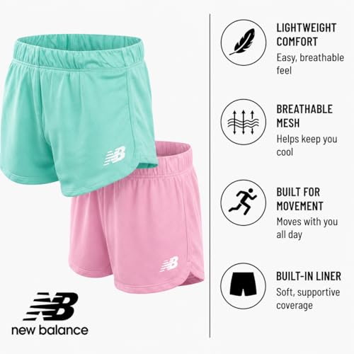 Girls Mesh Dolphin Running Shorts 2 Pack - Jade Pink Sugar, Outdoor Performance