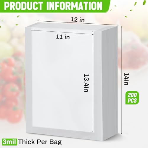 12x14 Inch Food Vacuum Sealer Bags - 200 Pack, BPA Free, Heavy Duty Food Storage