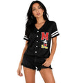 Women's Baseball Jersey - Large Black Mickey Graphic Short Sleeve Button Down