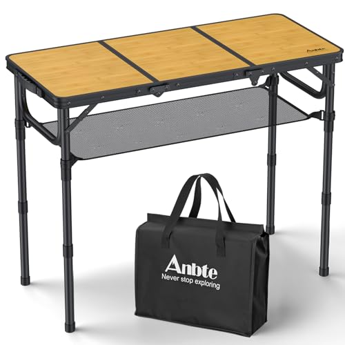 Foldable Camping Table 3ft with Storage Net & Bag - Light Oak Grain