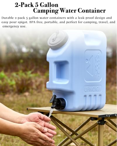 UPWOIGH 5 Gallon Camping Water Jugs with Spigot - Powder Blue, 2 Pack