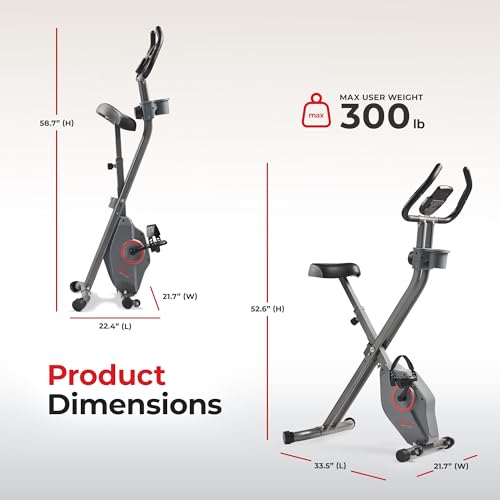 Sunny Health & Fitness Foldable Magnetic X-Bike Grey - Compact Upright Exercise Bike