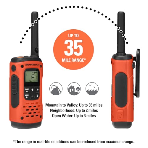 Motorola Solutions T605_H2O Waterproof Walkie Talkie Two-Way Radio 2 Pack, 22 Channels, 35 Mile Range, Orange/Black