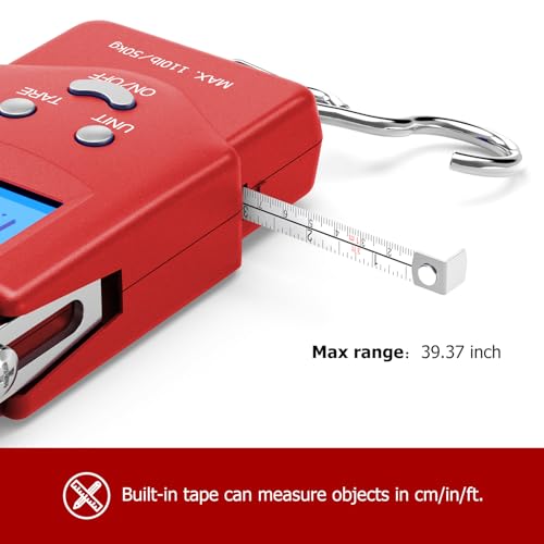 Digital Fish Scale 110 lb with Tape - Red