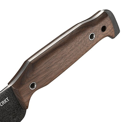 Outdoor Survival Fixed Blade Knife with Sheath - Curved Carbon Steel Blade, Walnut Handle