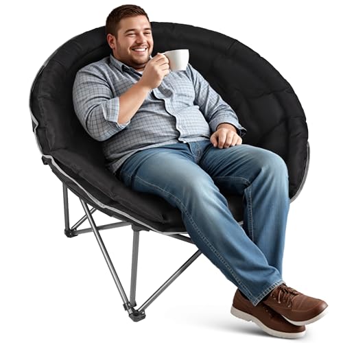 Oversized XXL Folding Camping Chair Black - Heavy Duty Outdoor Lawn Seat for Adults