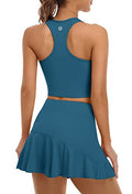 Blue Women's 2-Piece Tennis Dress with Shorts and Pockets - Athletic Golf Skirt Set