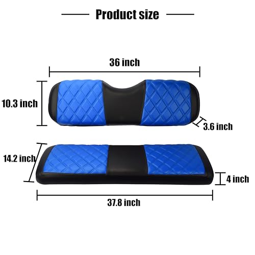 NOKINS Blue & Black Golf Cart Rear Seat Cover Fits Aftermarket Standard Cushions