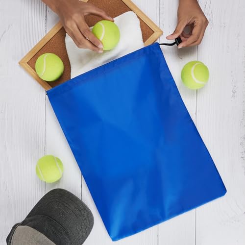 Blue Nylon Drawstring Bag with Toggle - 12 x 16 Inch Multi-Use Organizer Set of 6