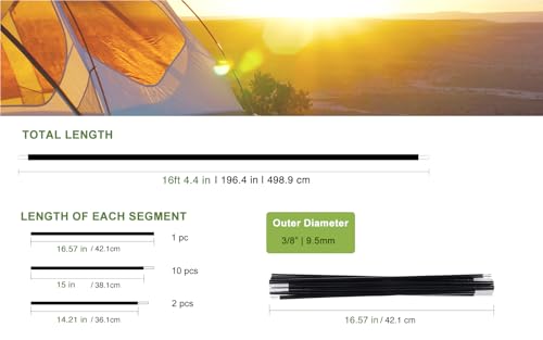 16ft Aluminum Tent Pole Replacement - Black Pre-Assembled Camping Rod