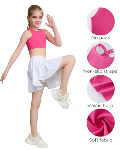 Girls Training Crop Top Sports Bra for Teens Kids - Rose Red, 5-6 Years