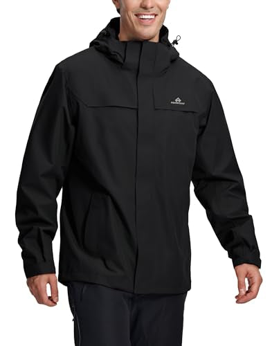 Pioneer Camp Men's Waterproof Hooded Rain Jacket XL Black Lightweight Outdoor Shell