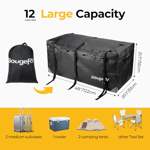 BougeRV Expandable Hitch Cargo Carrier Bag 12 Cu Ft Waterproof 48"L x 20"W x 22"H