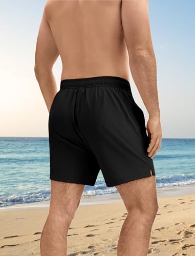 Men's 5 Inch Swim Trunks with Compression Liner - Large Black Bathing Suit